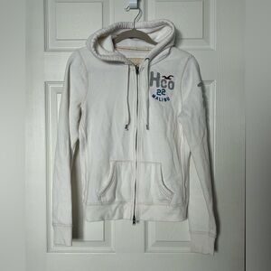 Hollister California Hoodie Sweatshirt Size Large Off White Blue Pier 8